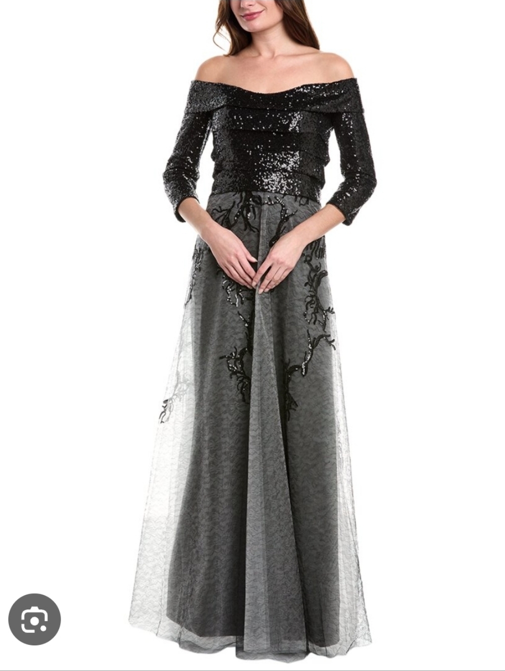 Rene Ruiz Sequin Collection Off Shoulder Dress